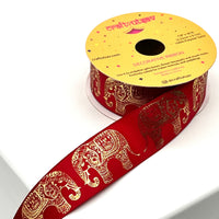 Ornamental Elephant Border Polyester Ribbon perfect for Indian Weddings, Gift Wrapping, Crafting.