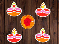 Diwali Diya Rangoli Decoration Mat - Mess Free, Portable - 6 inches for Diwali Decoration, Diwali Gift, Diwali Decor, Puja