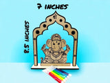 Lord Ganesh Wood Coloring Kit for kids | Pooja return gift | Ganapati | Ganeshutsav | 8.5 inch Tall x 7 inch Wide | Includes 5 Color pens