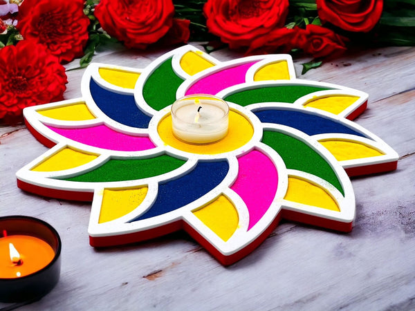 Rangoli Flower Mess-free Foam Mat, Includes 2 mats, 9.25 in wide for Diwali, Indian festivals, Home Decor, Entryway Door, Puja, Weddings