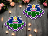 Peacock Diwali Rangoli Mess-free Foam Mat, Includes 2 Mats - 10 in wide for Indian festivals, Home Decor, Entryway Door, Puja, Weddings