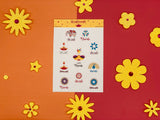 Diwali Stickers - Diya, Peacock, Elephant & Rangoli - 10 sticker on 1 sticker sheet