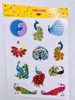 Peacock Sticker Sheet - Decorative/Ornate - 11 stickers on 1 sticker sheet