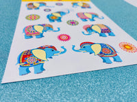 Baby Elephant Stickers - Decorative/Ornate/Indian Elephant & Mandala Stickers - 13 stickers on 1 sticker sheet