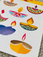 Diwali Diya Stickers - 8 indian festival stickers on 1 sticker sheet