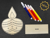 Diwali Diya Coloring Kit for Kids, DIY Gift, Diwali Favors for children, kids coloring, wood coloring