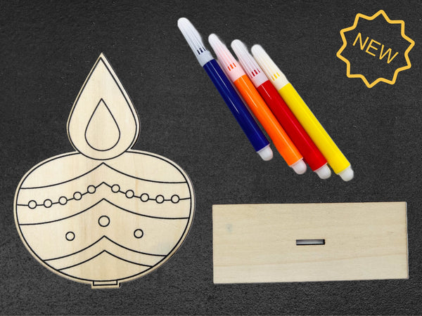 Indian Diya Wood Coloring Kits for Kids, DIY Gift for children, kids coloring, wood coloring