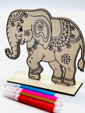 Elephant Wood Coloring Kit for kids, DIY Gift for children, kids coloring, wood coloring