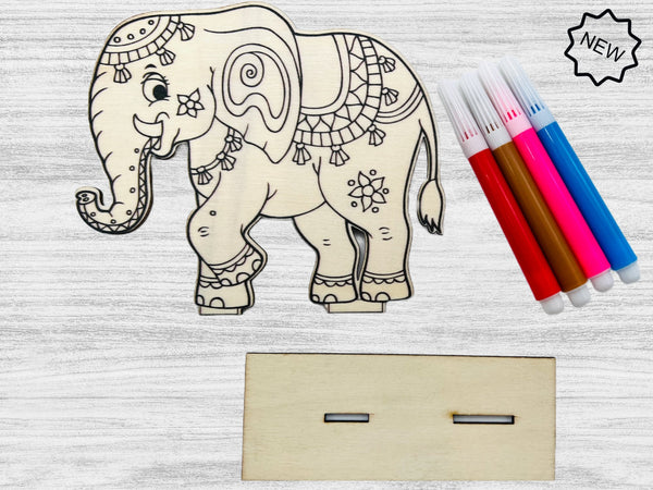 Elephant Wood Coloring Kit for kids, Diwali Favor, DIY Gift for children, kids coloring, wood coloring