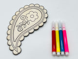 Rangoli Paisley Wood Coloring Kit for kids, Diwali favor, DIY Gift for children, kids coloring, wood coloring
