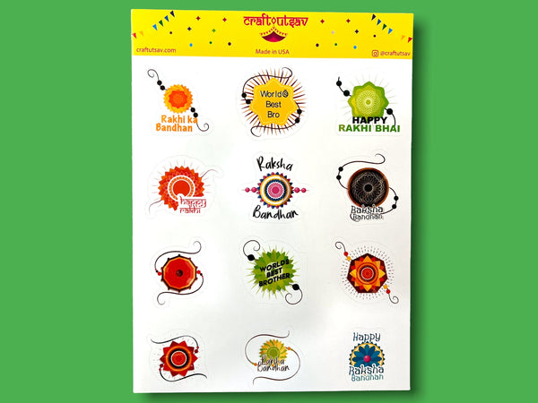 Rakhi Stickers for Raksha Bandhan - Decorate cards, gifts and much more, 12 stickers on 1 sticker sheet