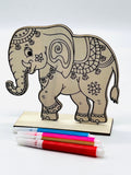 Elephant Art & Craft Box - Includes Pre-printed Drawing Canvas, Wooden Drawing Kit, Elephant Stickers, Washi Tape and Ribbon