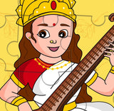 Saraswati Mata Jigsaw Puzzle Game -  8 x 6 inches - Made in USA - Goddess Saraswati - Return Gift for Kids for Pooja | Puja