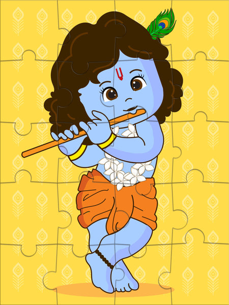 Krishna Jigsaw Puzzle Game -  8 x 6 inches - Made in USA -  Return Gift for Kids for Pooja | Puja | Krishna Janmashtami