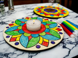 Mandala Rangoli Coloring Kit with Tea Light Holder | Puja Return Gift | Diwali | Includes 4 color pens